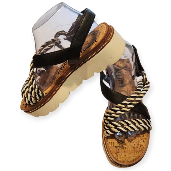 SAM EDELMAN LEATHER AND CORD PLATFORM SALDALS SZ 9.5 - Picture 2 of 9